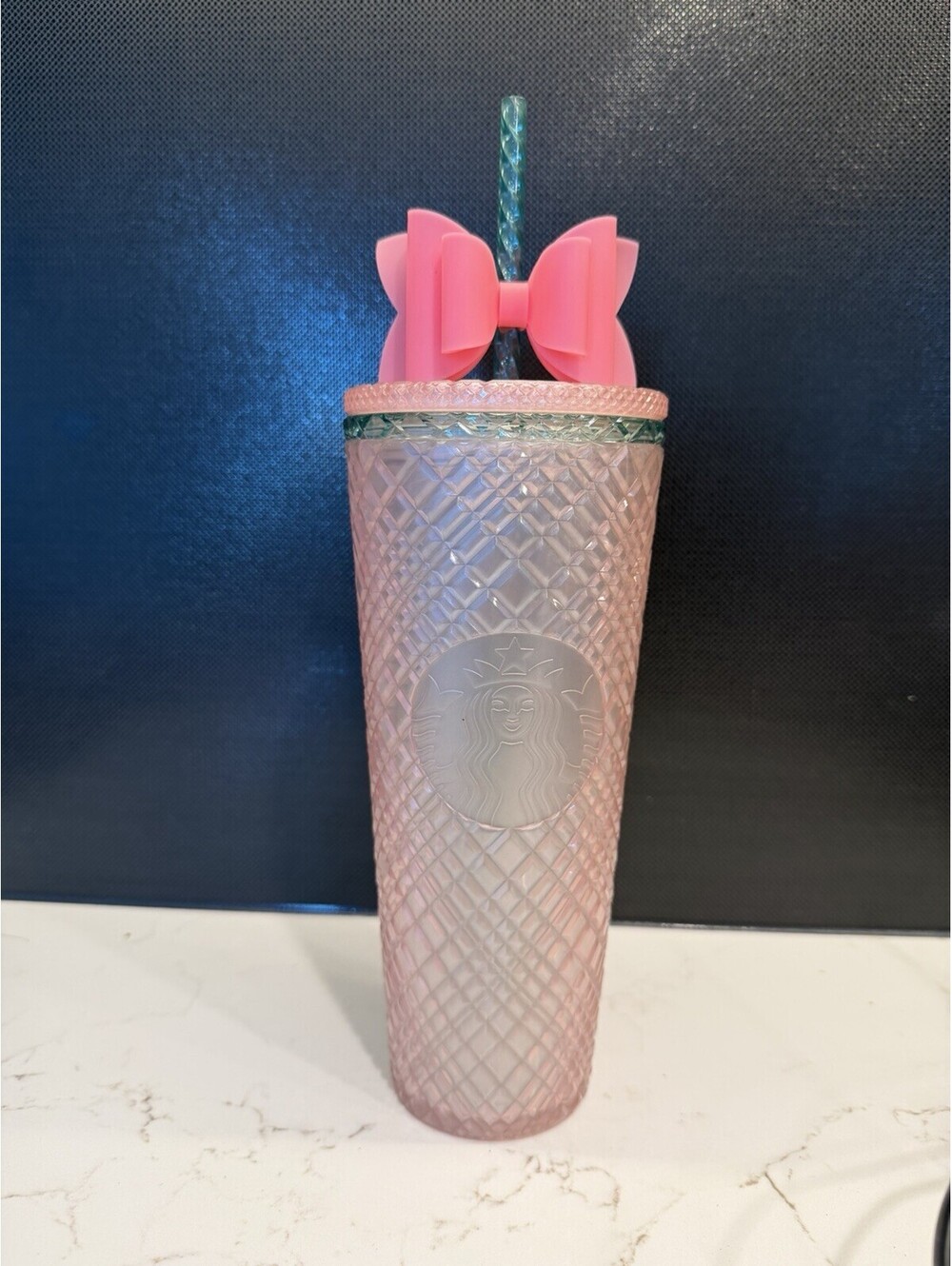 2023 STARBUCKS Summer Jeweled Pearl Pink Green Venti 24oz Cold Cup Tumbler NEW
